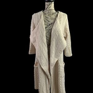 REBORN Women's XL Cardigan Cozy Open Knit Waterfall Sweater Off White Pockets